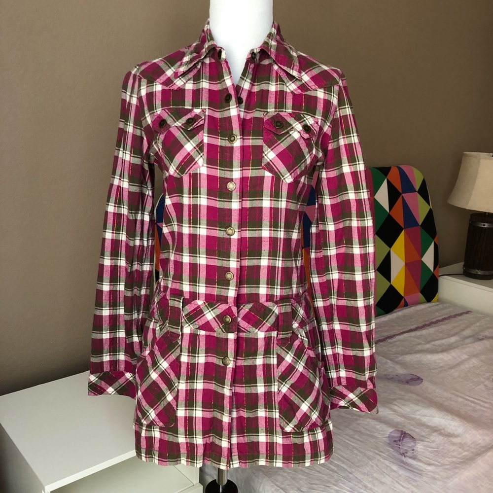 Cowboy Plaid drop waist tunic with pockets
